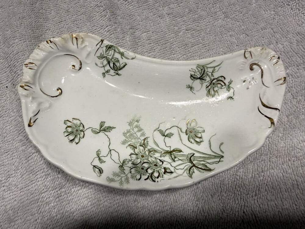 Vintage J & G Meakin Bone Dish Crescent Floral Gold